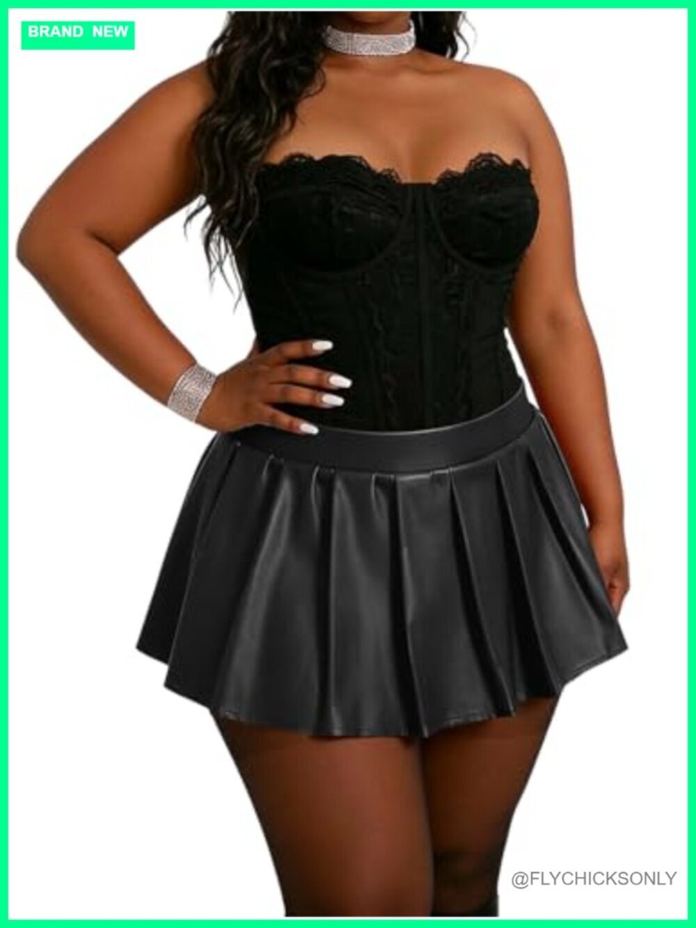 Women's Plus Size High Waisted Faux Leather Pleated Mini Skirt with Pockets